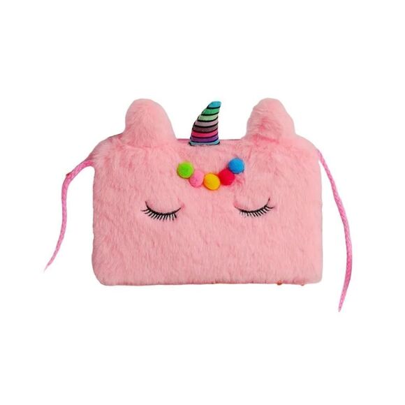 New! Girls Cute Plush Unicorn Pink Tie Dye Bag! Fuzzy and Adorable - Picture 1 of 4